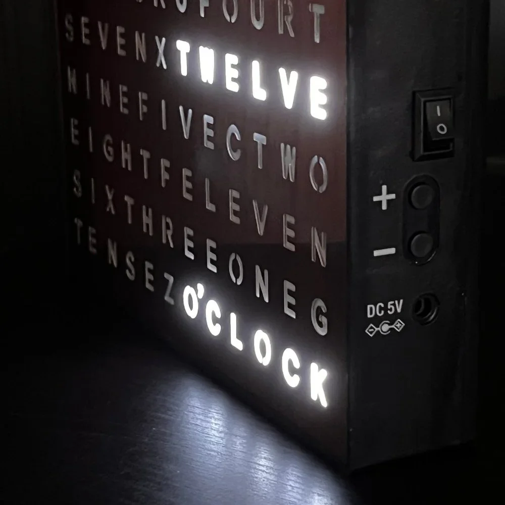 LED Word Desk Clock - LED Text Display - Powered by USB Cable -7.8" X 7.8" X 2" - Picture 8 of 9